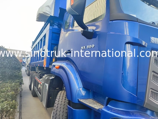 শক্তিশালী বহুমুখী HOWO 6x4 380HP ব্লু ডাম্প ট্রাক 20CBM বর্গক্ষেত্র কার্গো বক্স এবং জলরোধী টারপ ফ্লিপ কভ সঙ্গে