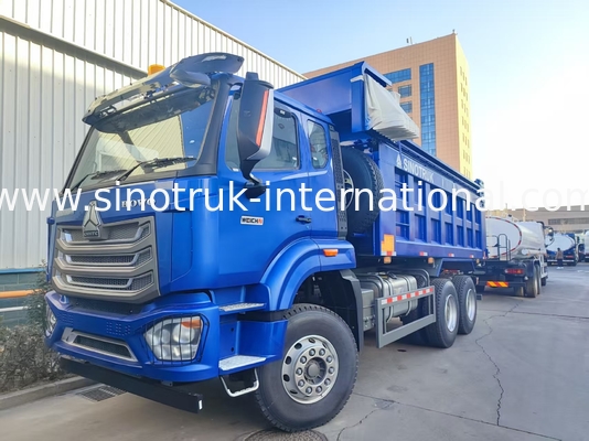 শক্তিশালী বহুমুখী HOWO 6x4 380HP ব্লু ডাম্প ট্রাক 20CBM বর্গক্ষেত্র কার্গো বক্স এবং জলরোধী টারপ ফ্লিপ কভ সঙ্গে