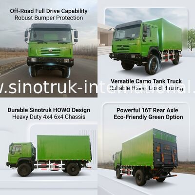 4X4 এলএইচডি ড্রাইভ টাইপ, 5000*2300*2300 মিমি কার্গো ট্যাঙ্ক এবং ভারী লোড ট্যাগিংয়ের জন্য 16 টন পিছনের অক্ষের ক্ষমতা সহ সিনোট্রুক ভারী দায়িত্ব ট্রাক