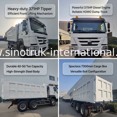 SINOTRUK HOWO 371HP 10 টি চাকার এবং আয়তক্ষেত্রাকার কার্গো বক্স সহ ভারী দায়িত্বের ট্যাপার ডাম্প ট্রাক