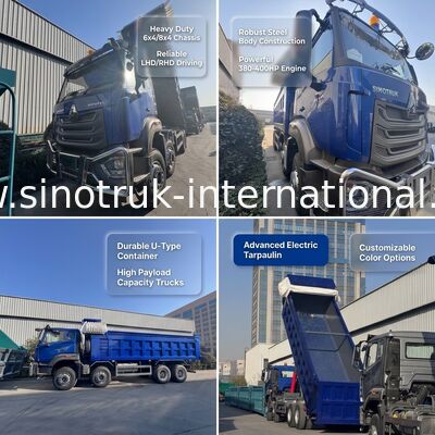 সিনোট্রুক হোহান নিউ হাও 8X4 ডাম্প ট্রাক 371hp H77L কেবিন ব্লু ইলেকট্রিক ট্যাবলিন RHD সঙ্গে
