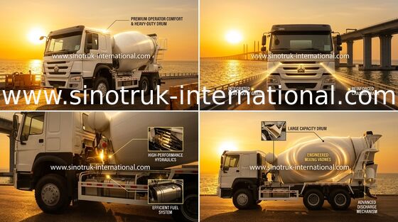LHD 6×4 10wheels কংক্রিট মিক্সার ট্রাক উচ্চ হর্সপাওয়ার 336HP