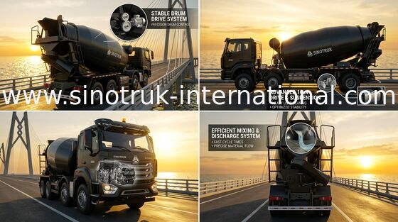 নতুন HOWO HOHAN SINOTRUK কংক্রিট মিক্সার ট্রাক কালো 10CBM 380HP 8X4 RHD