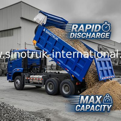 শক্তিশালী বহুমুখী HOWO 6x4 380HP ব্লু ডাম্প ট্রাক 20CBM বর্গক্ষেত্র কার্গো বক্স এবং জলরোধী টারপ ফ্লিপ কভ সঙ্গে
