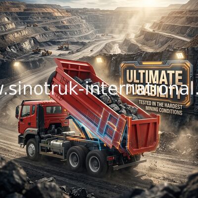 SINOTRUK HOWO N7 টিপার ডাম্প ট্রাক 6 × 4 10 চাকা 380Hp রপ্তানির জন্য ইউ টাইপ সহজ আনলোড