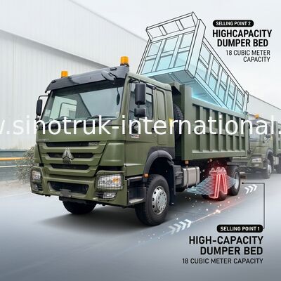 RHD 6×4 10চাকা ZZ3257V3847B1R 400HP সবুজ HOWO টিপার ট্রাক উচ্চ ঘোড়সওয়ার