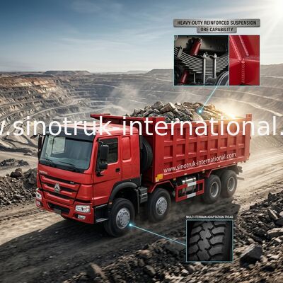 লাল SINOTRUK HOWO 8X4 ডাম্প ট্রাক 400hp 12 চাকা