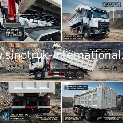 LHD 8×4 12 চাকার সাদা HOWO টিপার ডাম্প ট্রাক উচ্চ হর্সপাওয়ার 371HP