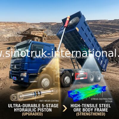SINOTRUK HOWO LHD 12wheels 8X4 400HP ব্লু ডাম্প ট্রাক মাইনিং ফ্রন্ট লিফটিং 50 টন