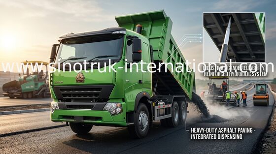HOWO A7 30 - 40 Tons Tipper Dump Truck RHD 6X4 Air Suspension Lemon Green Color