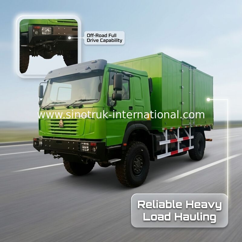 4X4 এলএইচডি কার্গো ট্রাক 5000*2300*2300 মিমি কার্গো ট্যাঙ্ক এবং 16T পিছনের অক্ষের সাথে ভারী দায়িত্ব পরিবহন জন্য