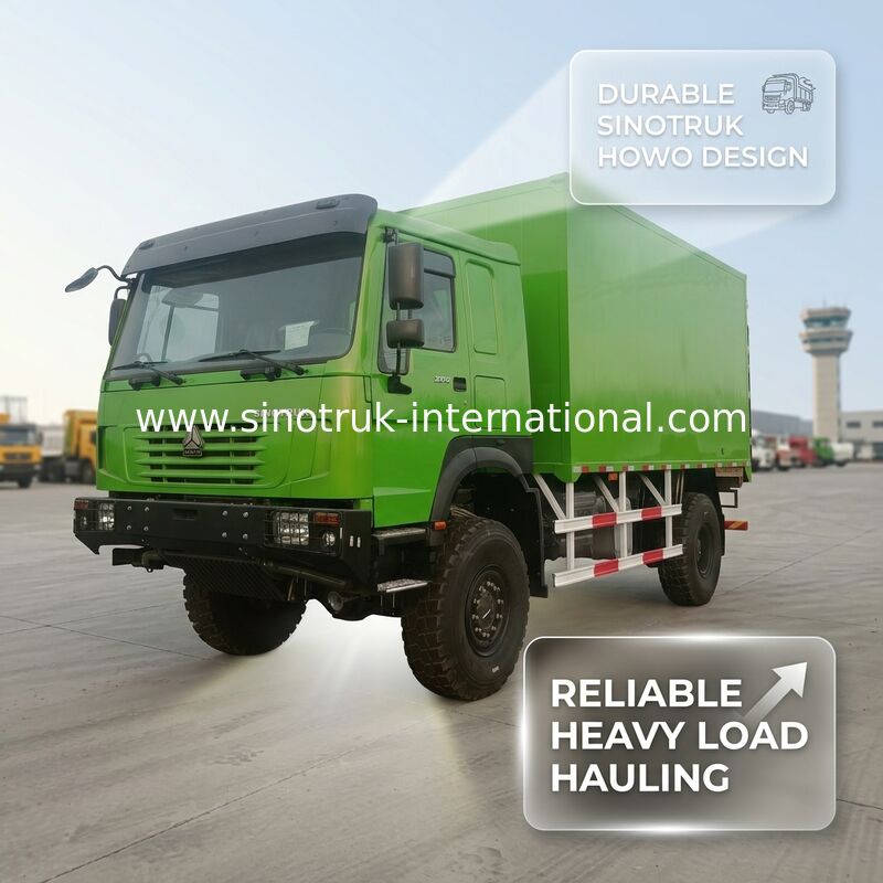 SINOTRUK ভারী দায়িত্ব ট্রাক 4X4 LHD ড্রাইভ টাইপ, 5000 * 2300 * 2300 মিমি মালবাহী ট্যাঙ্ক এবং ভারী লোড হোলিং গ্রিন জন্য 16T পিছন অক্ষ ক্ষমতা