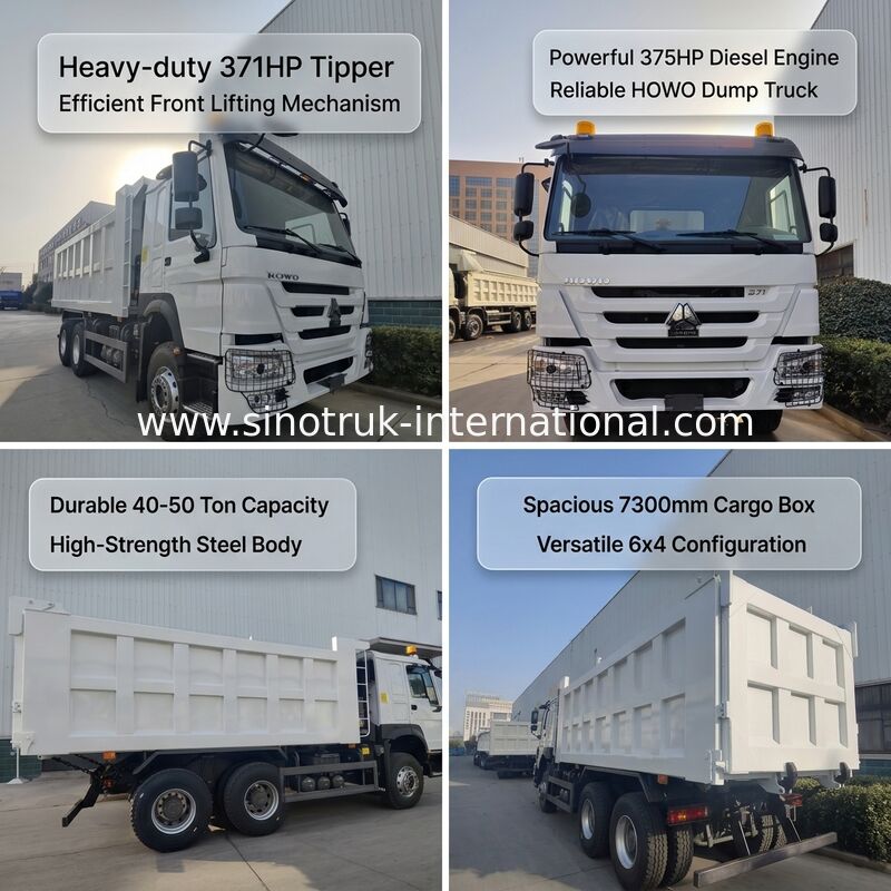 SINOTRUK HOWO 371HP 10 টি চাকার এবং আয়তক্ষেত্রাকার কার্গো বক্স সহ ভারী দায়িত্বের ট্যাপার ডাম্প ট্রাক