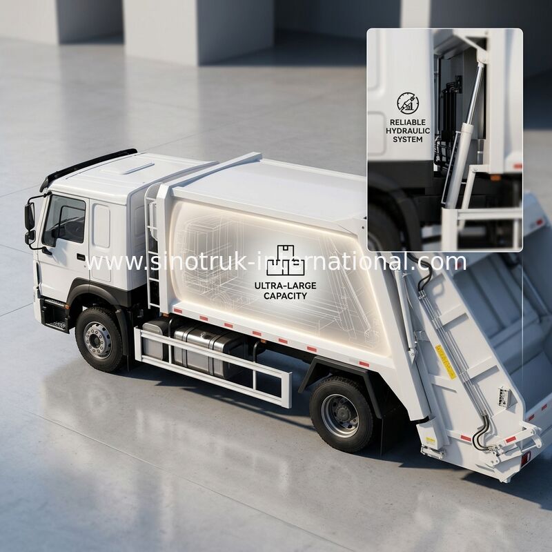 SINOTRUK 300 HP 4 × 2 কম্প্রেসড আবর্জনা ট্রাক 30T রোলিং ফোর্স দক্ষ বর্জ্য ব্যবস্থাপনা জন্য