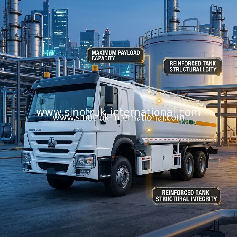সিনোট্রুক হাও 20CBM জ্বালানী ট্যাঙ্ক ট্রাক 10Wheels 340Hp 6 × 4 মাল্টিপল কম্পার্টমেন্ট