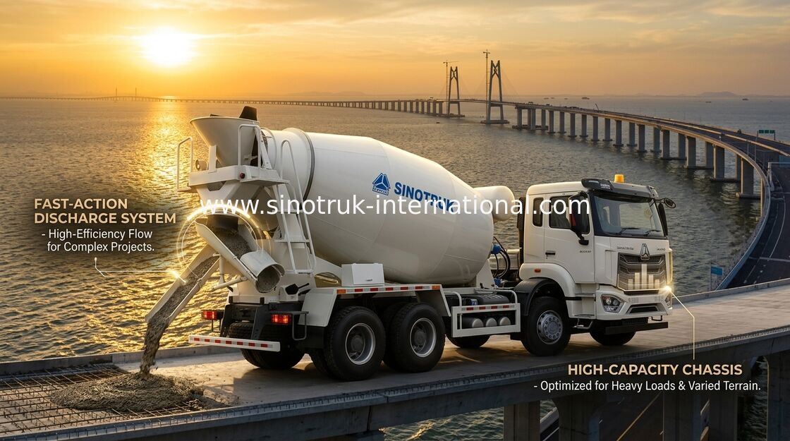 HOWO RHD 6*4 12CBM হোয়াইট মিক্সার ট্রাক উচ্চ অশ্বশক্তি 380HP উচ্চ দক্ষতা ইতালীয় মিশ্রণ ট্যাঙ্ক