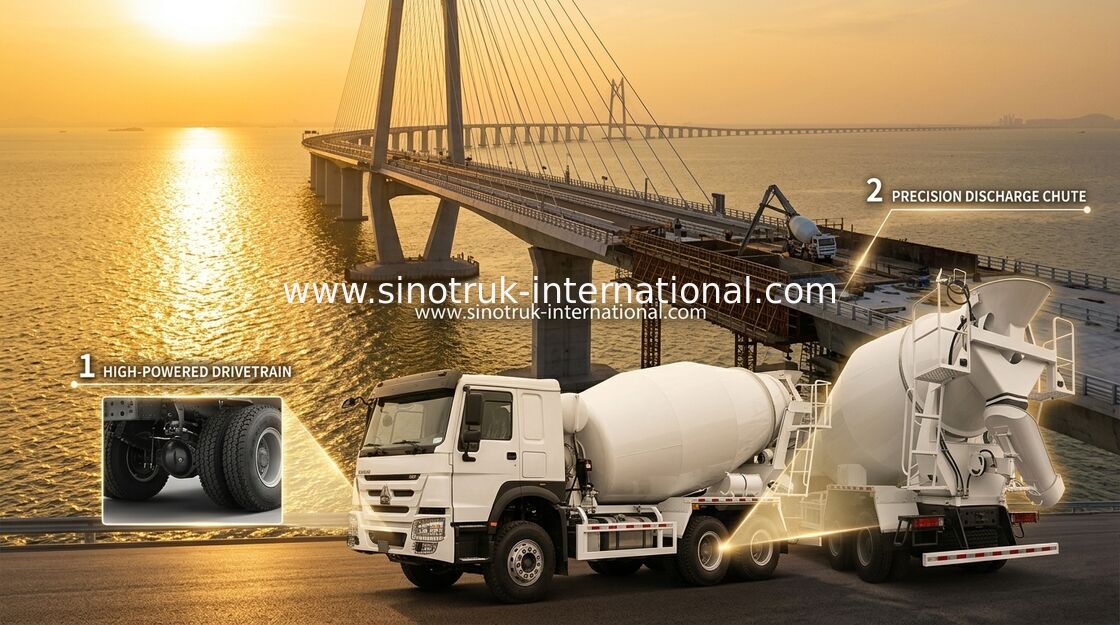 সিনোট্রুক হাও বেকনট মিশ্রণকারী ট্রাক 380HP 6-10CBM 6 X 4 ইউরো 2 মিশ্রণ কারখানা RHD