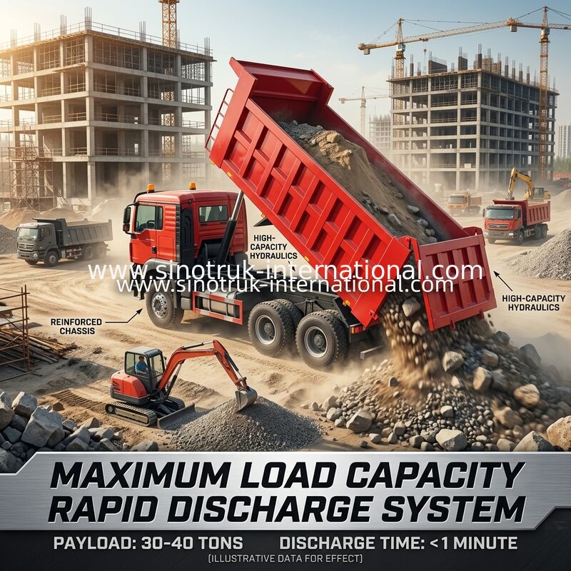 উচ্চ দক্ষতা 6x4 HOWO TX ট্যাপার ট্রাক ---- লাল শরীর, 400HP ইঞ্জিন, 20CBM কনটেইনার, 60 টন ভারী দায়িত্ব পরিবহন