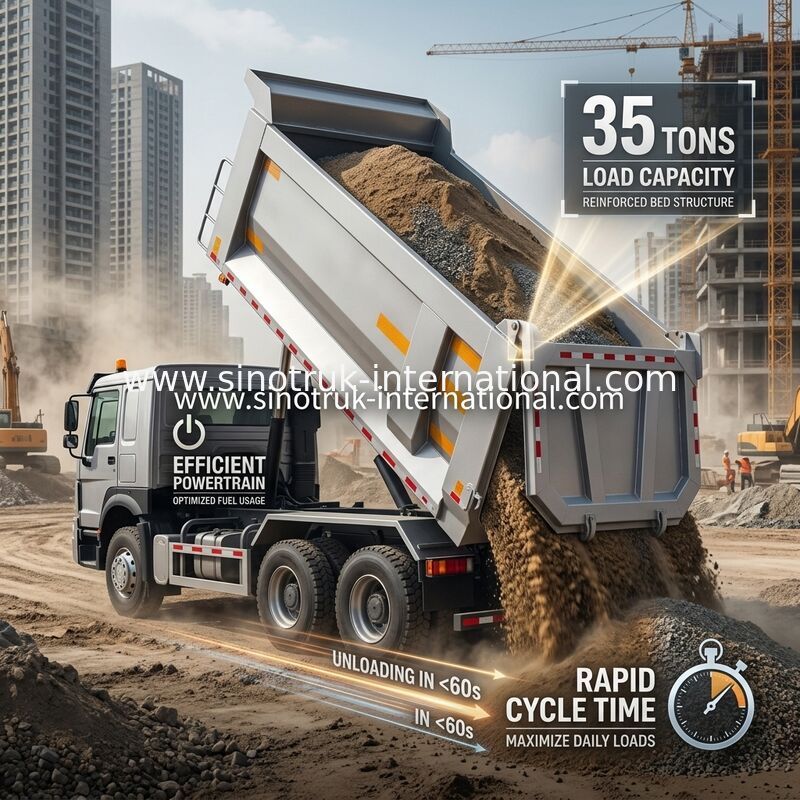 SINOTRUK HOWO 371HP 8X4 ট্যাপার ডাম্প ট্রাক নির্মাণ পুরানো সামনের মুখ সামরিক বাম্পার জন্য খনির এলাকায় দুটি সতর্কতা লাইট ইউ টাইপ কনটেইনার