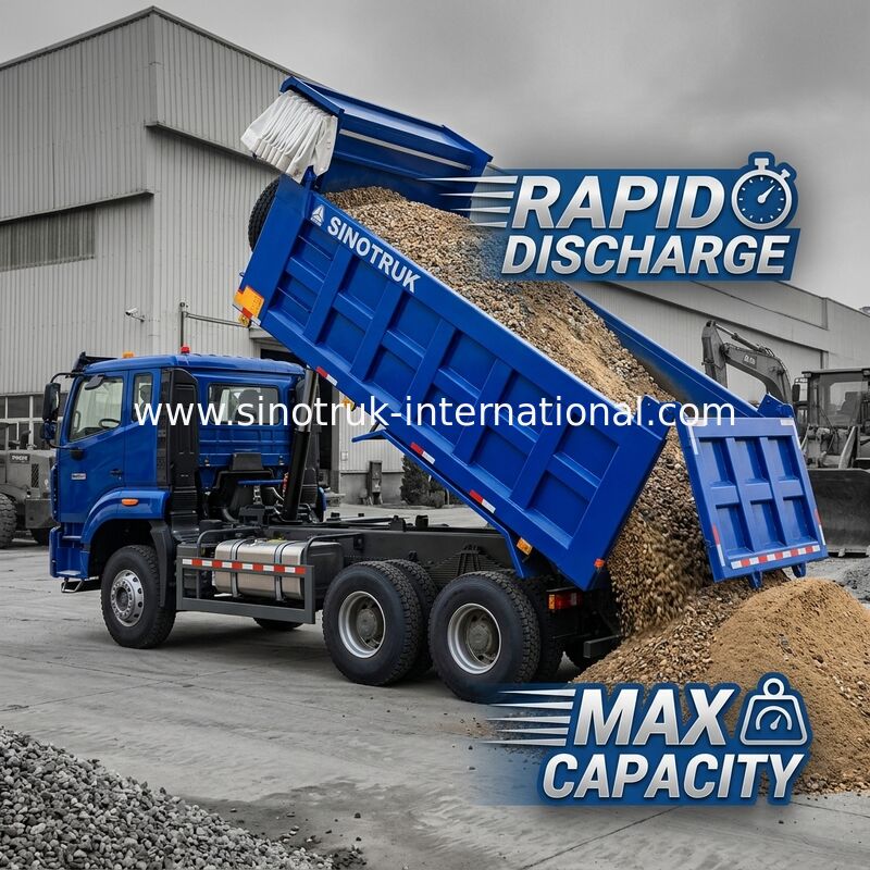 শক্তিশালী বহুমুখী HOWO 6x4 380HP ব্লু ডাম্প ট্রাক 20CBM বর্গক্ষেত্র কার্গো বক্স এবং জলরোধী টারপ ফ্লিপ কভ সঙ্গে