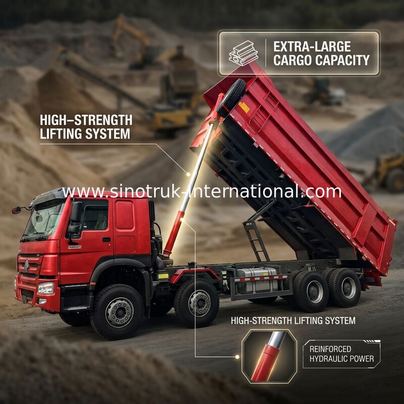 HOWO 12 চাকা সিনোট্রাক 8X4 ডাম্প ট্রাক 400hp খনির জন্য এলএইচডি ইউ টাইপ কনটেইনার