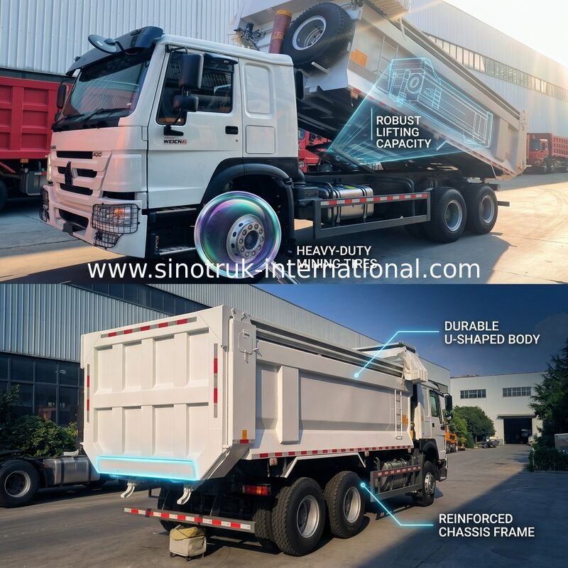 সিনোট্রুক হাও ট্যাপার ডাম্প ট্রাক 400Hp স্বয়ংক্রিয় টারপোলিন সহ 6 × 4 ইউ আকারের ট্রে