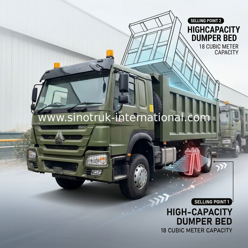 RHD 6×4 10চাকা ZZ3257V3847B1R 400HP সবুজ HOWO টিপার ট্রাক উচ্চ ঘোড়সওয়ার
