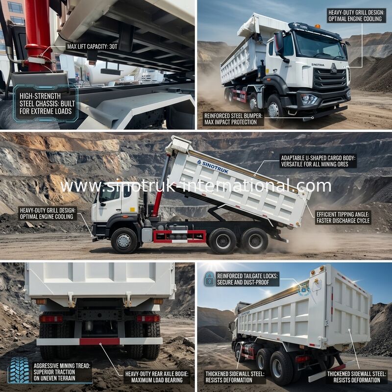 LHD 8×4 12 চাকার সাদা HOWO টিপার ডাম্প ট্রাক উচ্চ হর্সপাওয়ার 371HP