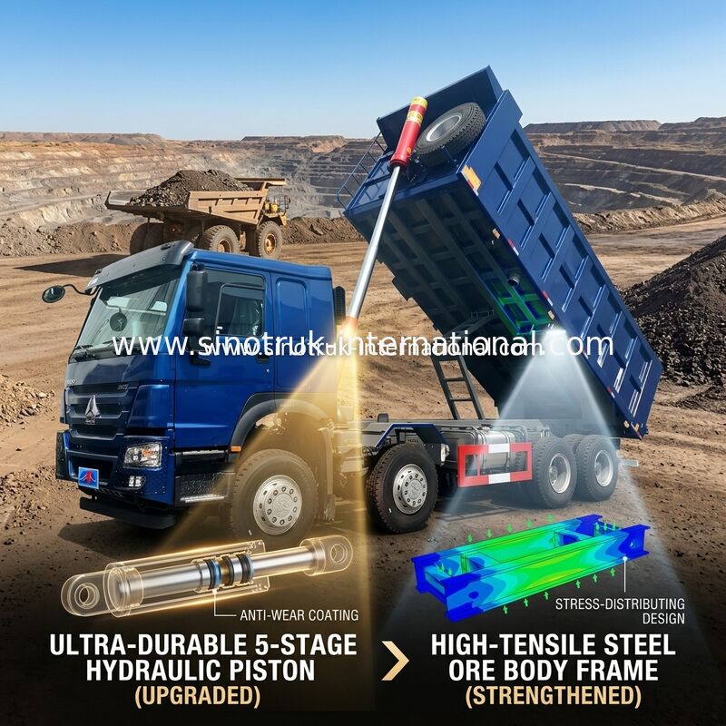 SINOTRUK HOWO LHD 12wheels 8X4 400HP ব্লু ডাম্প ট্রাক মাইনিং ফ্রন্ট লিফটিং 50 টন