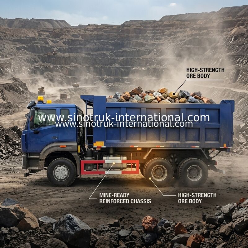 Sinotruk N7 টিপার ডাম্প ট্রাক 10 চাকার 400Hp 6 × 4 সতর্কীকরণ আলো সহ