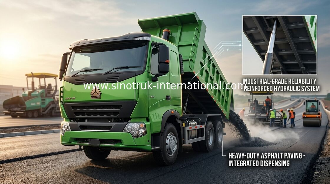 HOWO A7 30 - 40 Tons Tipper Dump Truck RHD 6X4 Air Suspension Lemon Green Color