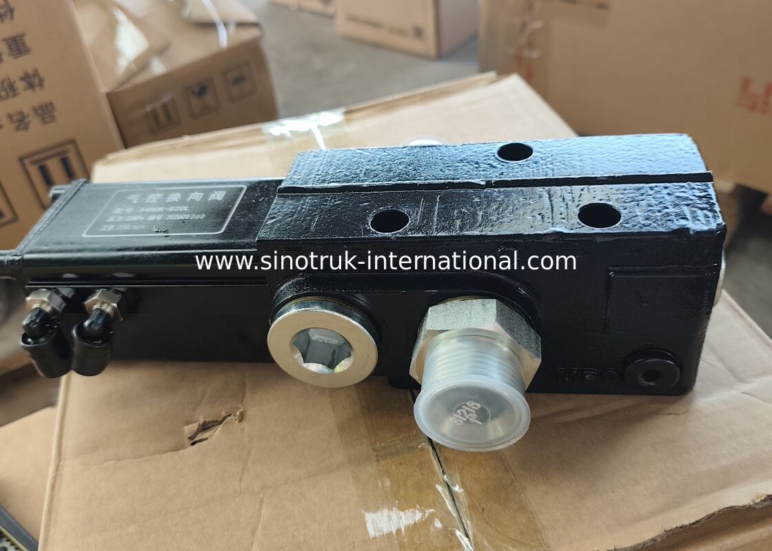 Black Pneumatic directional control valve part number 34BQK-E20L designed for dump truck