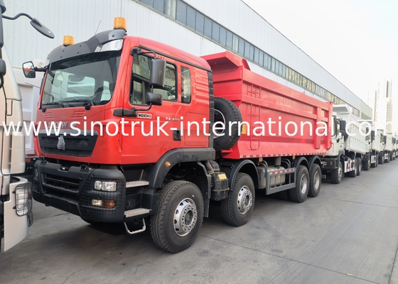 সিনোট্রুক হাও ট্যাপার ডাম্প ট্রাক Tx 400Hp ইউরো 2 8 × 4 Lhd ইউ আকৃতির কার্গো বক্স লাল