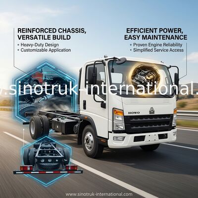 ZZ1047D3414C145 HOWO 4 * 2 হালকা দায়িত্ব ট্রাক 116HP চ্যাসি