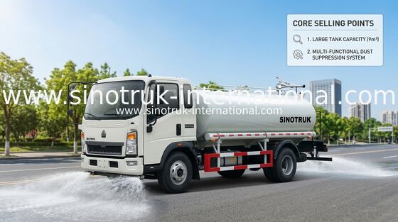 SINOTRUK হালকা জলের ট্যাঙ্ক ট্রাক LHD 5-8CBM স্প্রে করার পরিসীমা প্রশস্ত