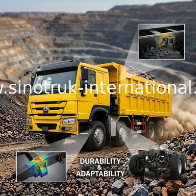 সিনোট্রুক হাউ টিপার ডাম্প ট্রাক 12 চাকা 400Hp 8 × 4 মাইনিং RHD হলুদ